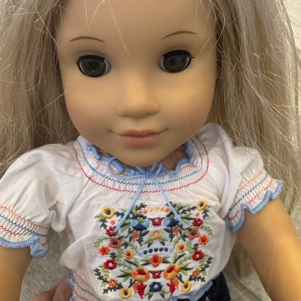 Embroidered Floral Doll with Blonde Hair